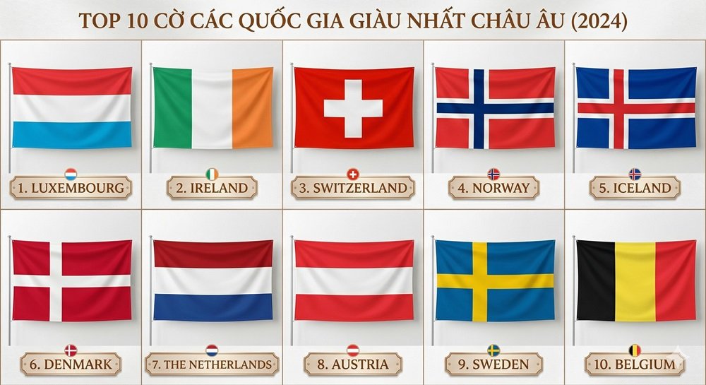 Top 10 Quốc Gia Giàu Nhất Châu Âu