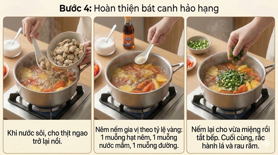 Bước 3: Xào nhân và nấu nước dùng