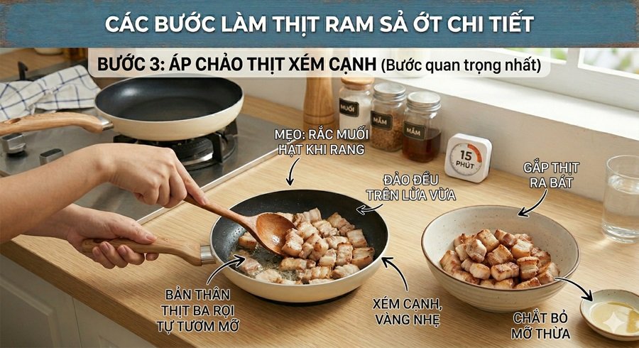 Bước 3: Áp chảo thịt xém cạnh