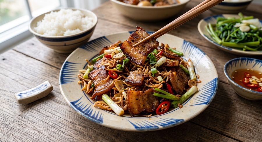 thịt rang cháy cạnh