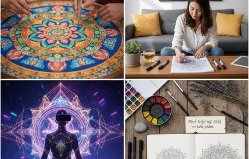 Mandala với hoa văn hình học tròn đối xứng nhiều lớp