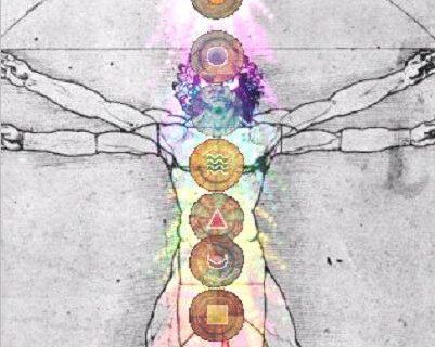 Sơ đồ minh họa vị trí 7 luân xa (chakra) dọc theo cột sống cơ thể người