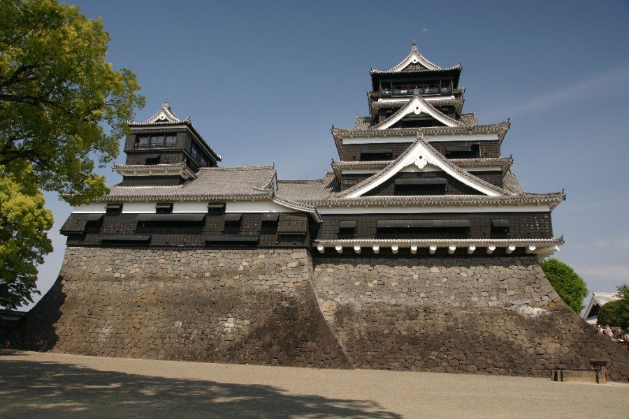 Toàn cảnh lâu đài Kumamoto nhìn từ xa giữa lòng thành phố
