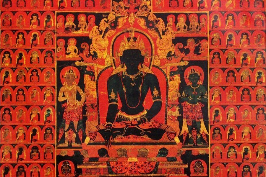 Tranh Thangka cổ vẽ Phật Akshobhya, thế kỷ 13, nghệ thuật Phật giáo Tây Tạng